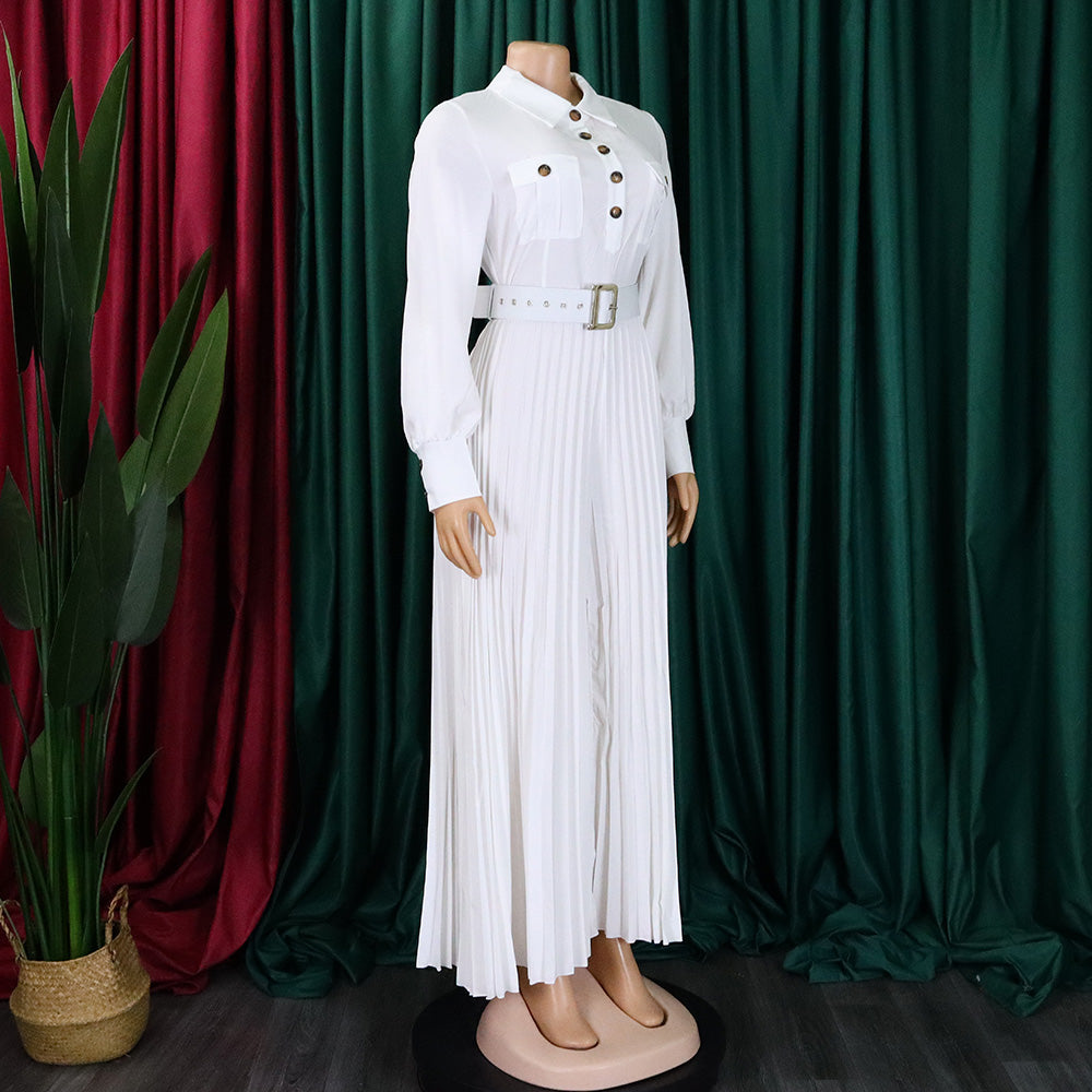 Women's Fall Winter Long Sleeve Casual Loose Pleated Wide Leg Jumpsuit with Belt 18