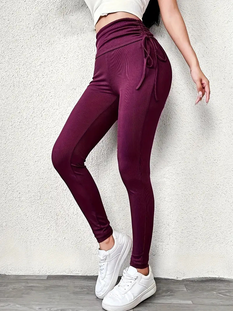 Women's High Waist Butt Lift Ribbed Plus Size Solid Sports Yoga Pants Casual Leggings 3