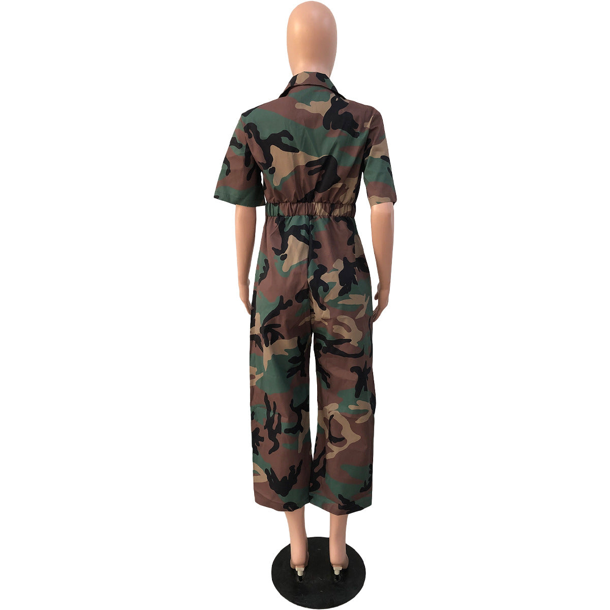 Women Camouflage Print Pocket Turndown Collar Jumpsuit 7