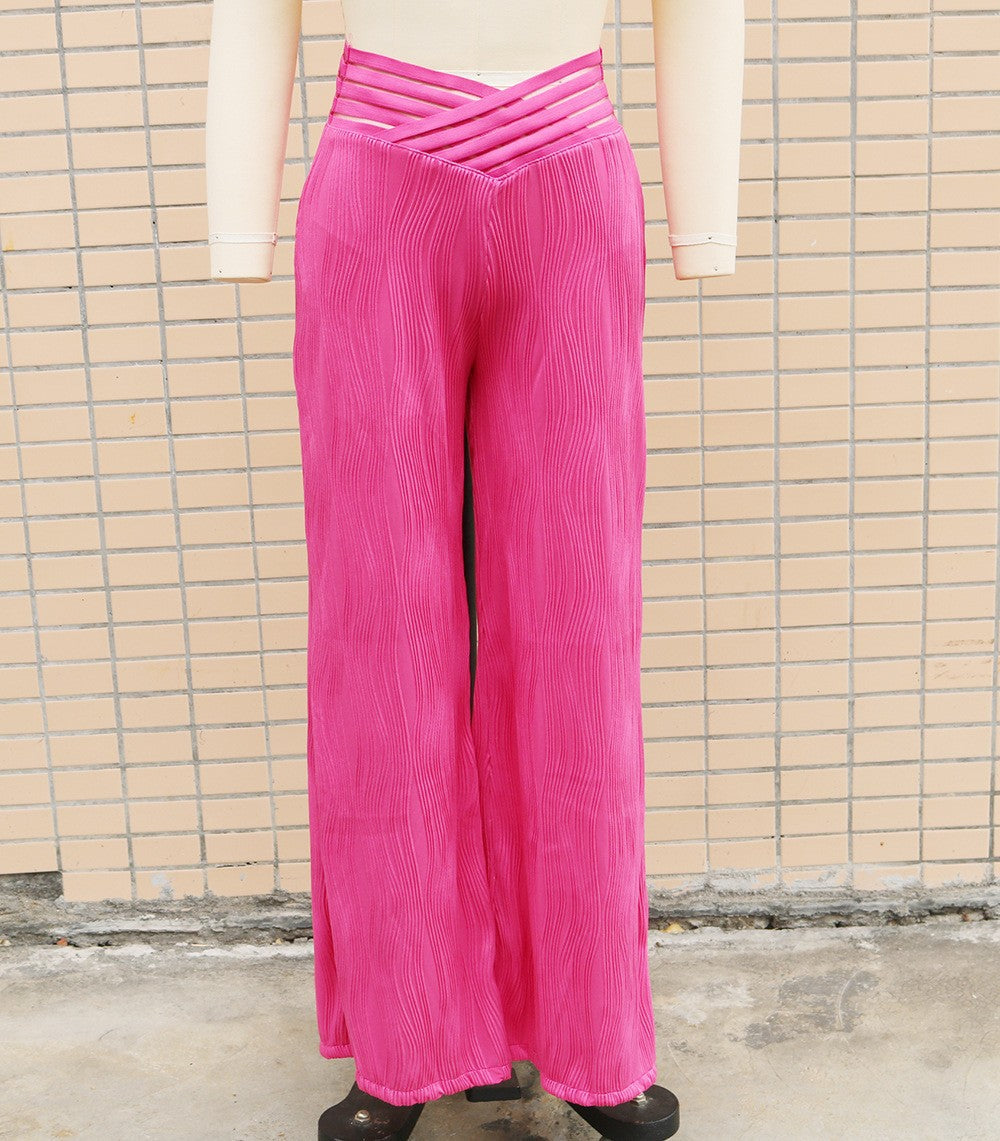 Women Summer Casual Pleated Hollow Wide Leg Pants 17