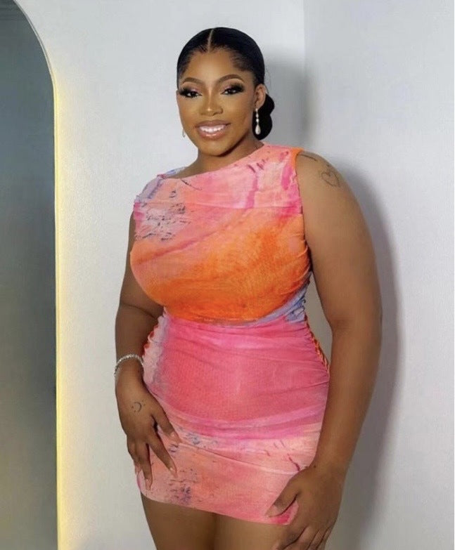 Tight-Fit Sexy Mesh Sleeveless Ruched Bodycon Dress 3