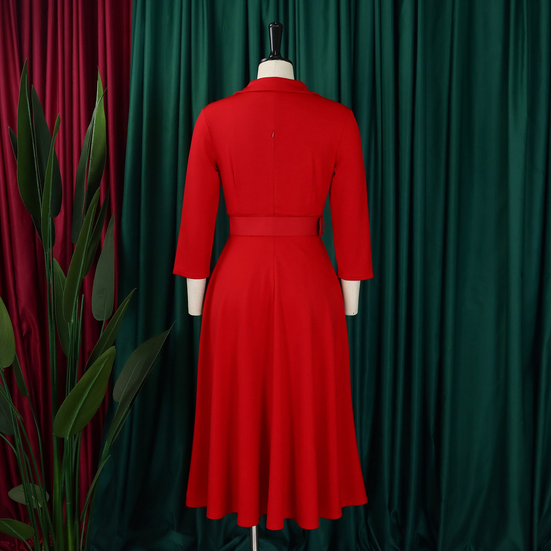 Plus Size Women Autumn Turndown Collar Solid Dress 13