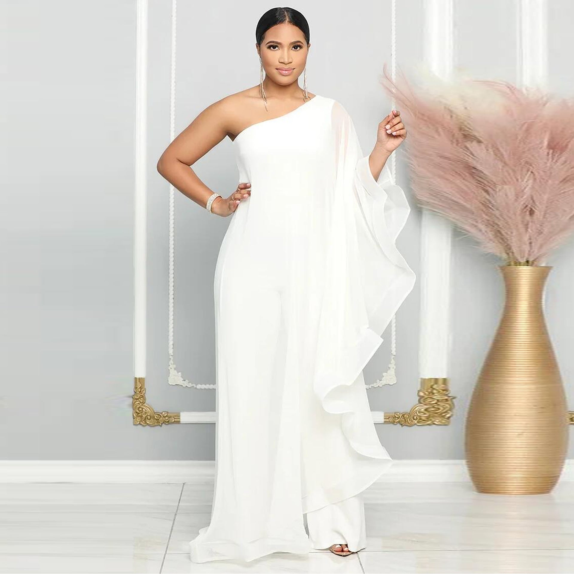 Women Sexy One Shoulder Sleeveless Stretch Jumpsuit 3