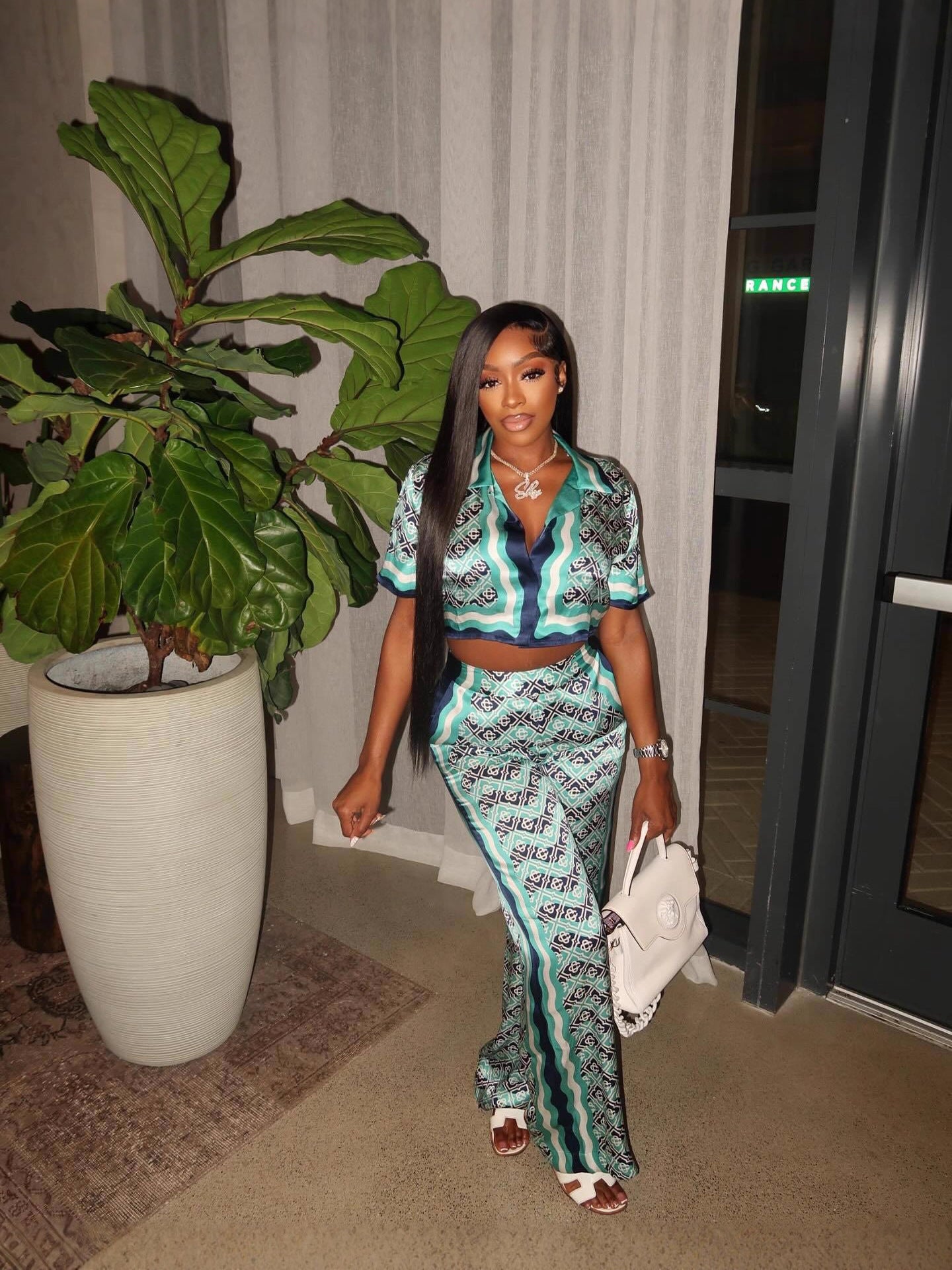 Women Trendy Casual Print Top and Pants Two-Piece Set 4