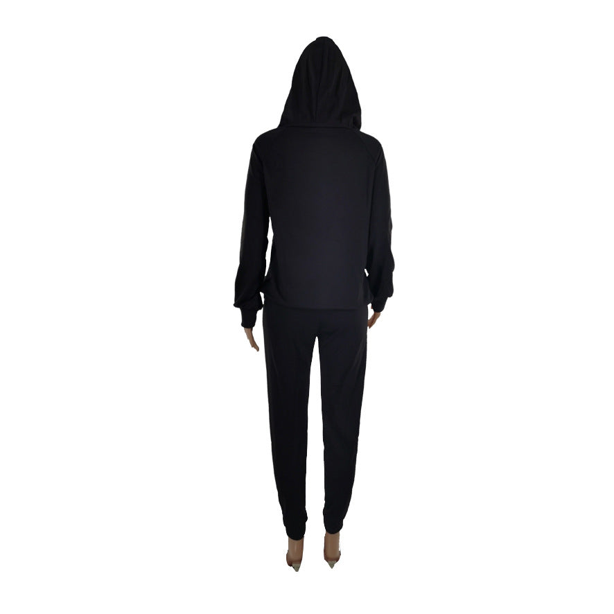 Women Casual Solid Long Sleeve Hooded Top+Pant Two Piece 13