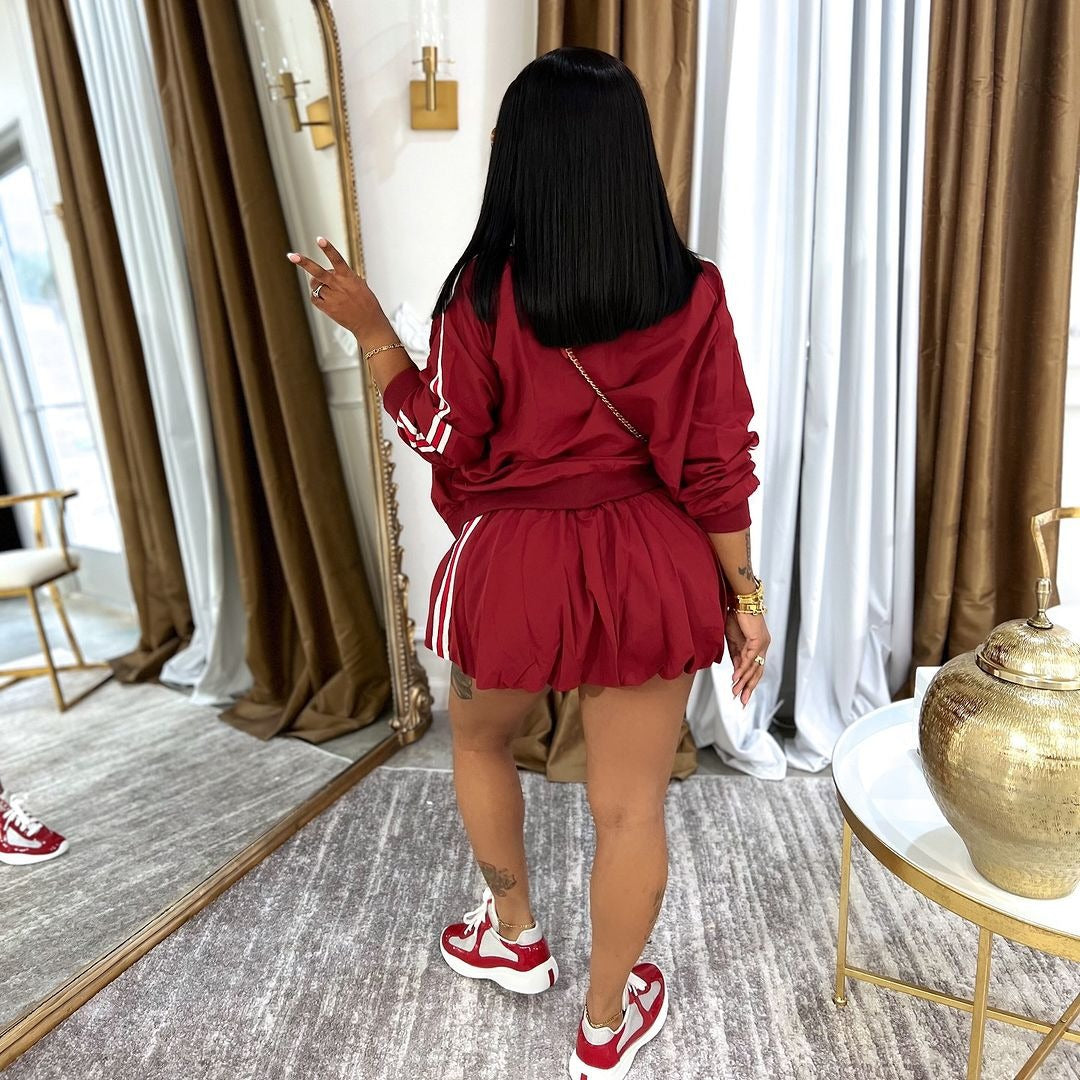 Women Spring Summer Turndown Collar Coat and Skirt Two-Piece Set 4