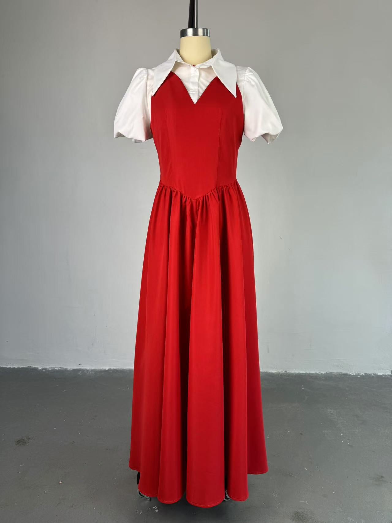 Women autumn elegant puff sleeve shirt collar dress 10