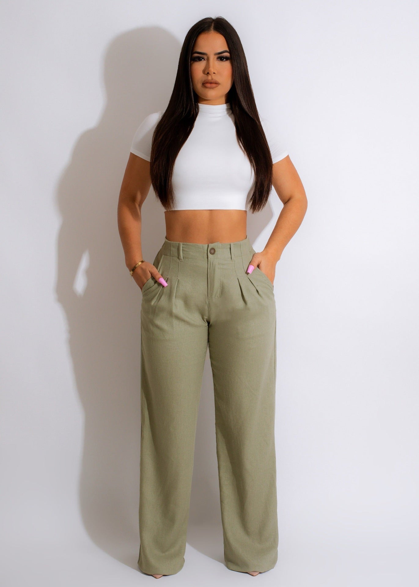 Women's Linen Cotton Casual Pants Breathable Straight Pants Linen Trousers Summer 4