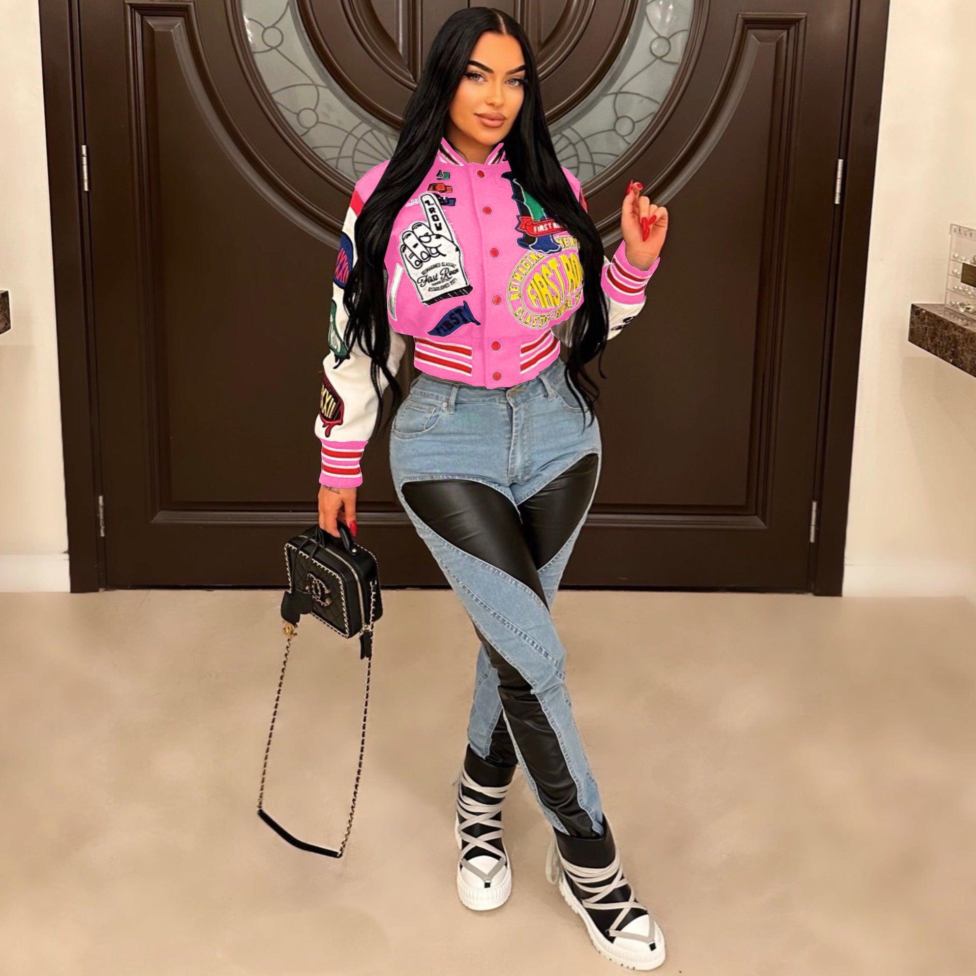 Women Print Baseball Jacket