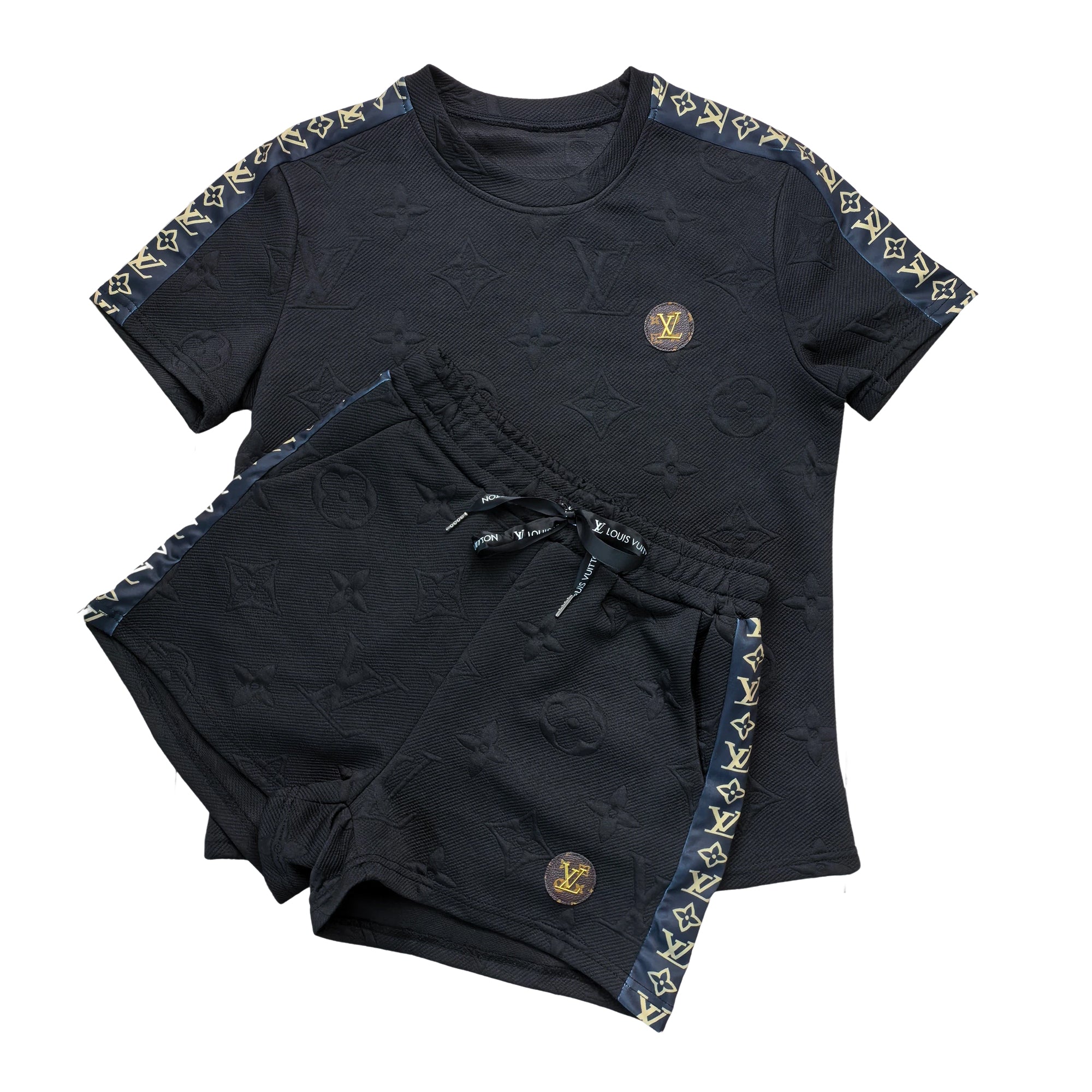 Women Jacquard Short Sleeve Top and Shorts Sports Two Piece Set 24