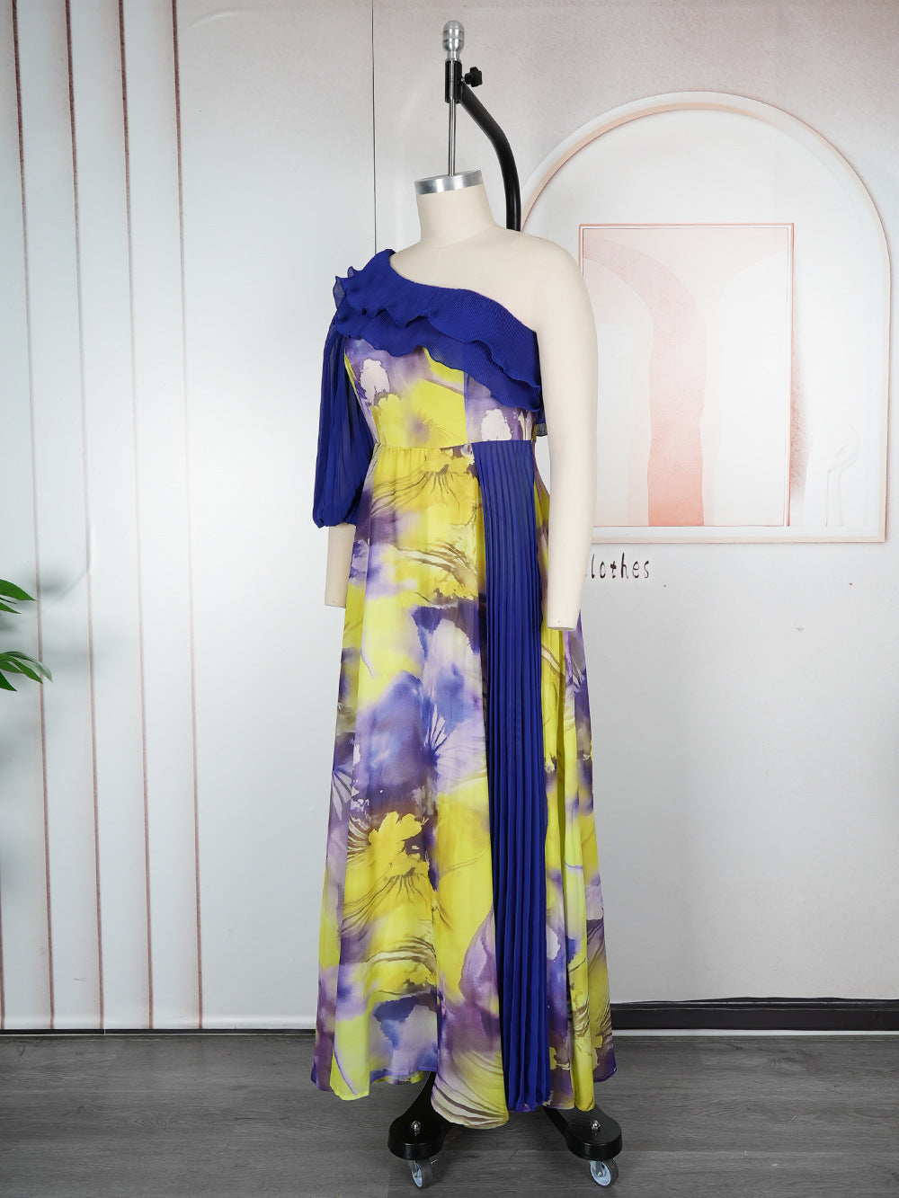 Plus-size African print off-shoulder spring/summer chiffon dress 11