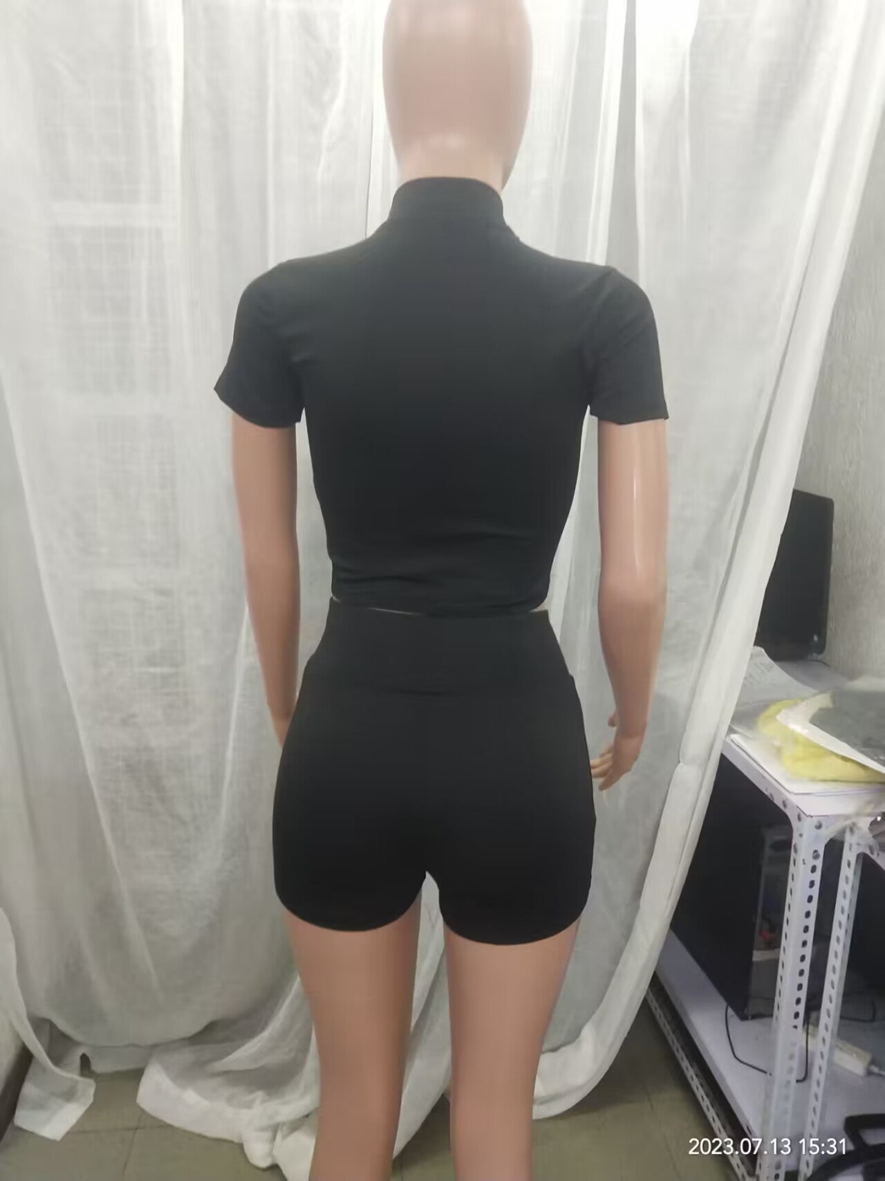 Fashion Women's Summer Black Casual Sexy Short Sleeve Shorts Two Piece Set 9