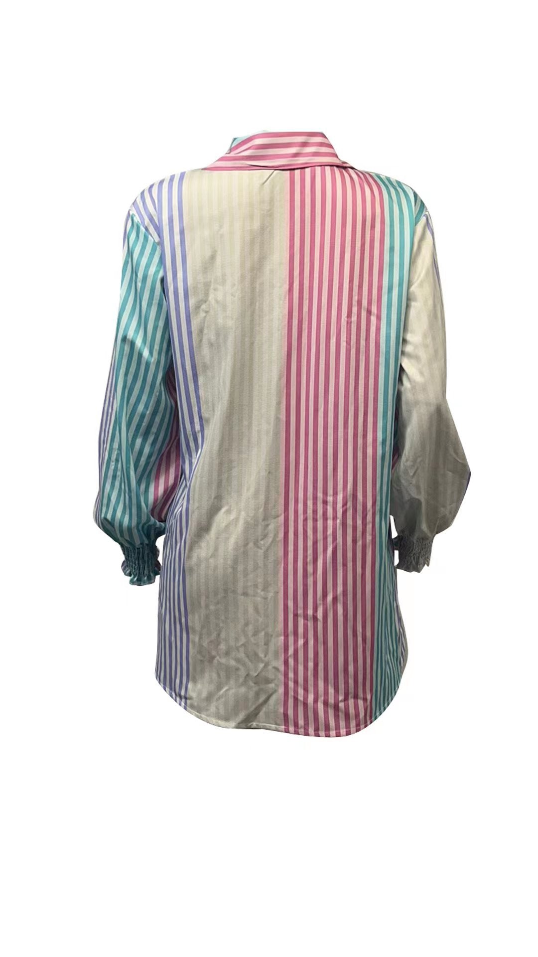 Women Loose Striped Print Long Sleeve Shirt 6