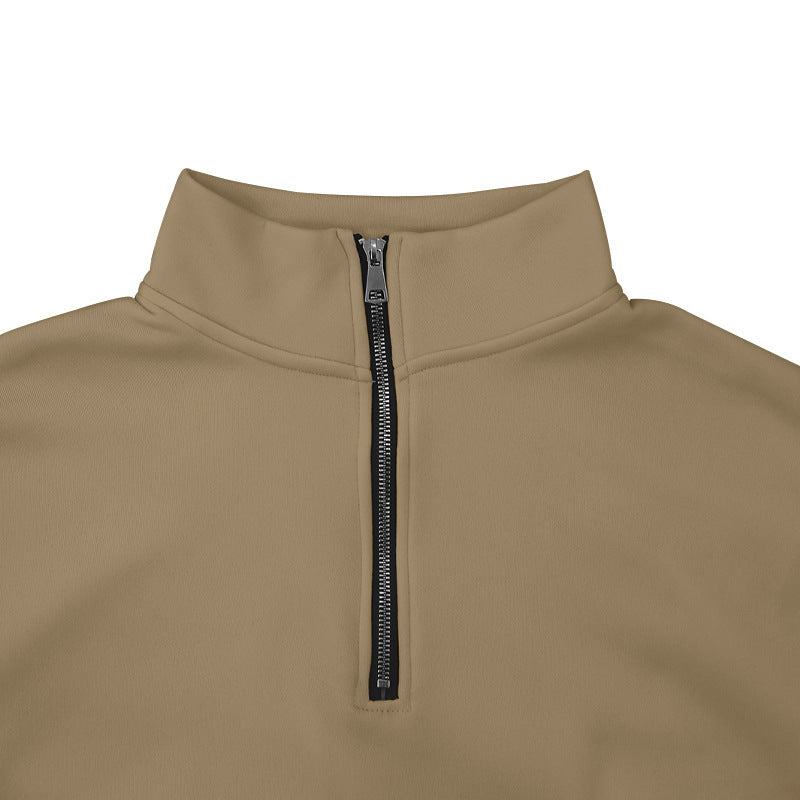 Spring And Winter Men's Casual Solid Color Long-Sleeved Zip Stand Collar T-Shirt Tops For Men 47