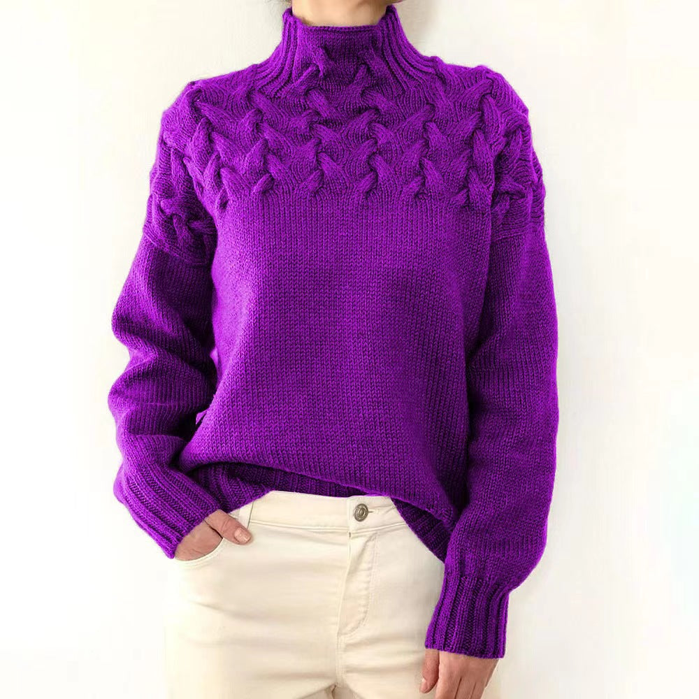 Autumn winter long-sleeved high-collar solid color knitting sweater women's pullover top 11