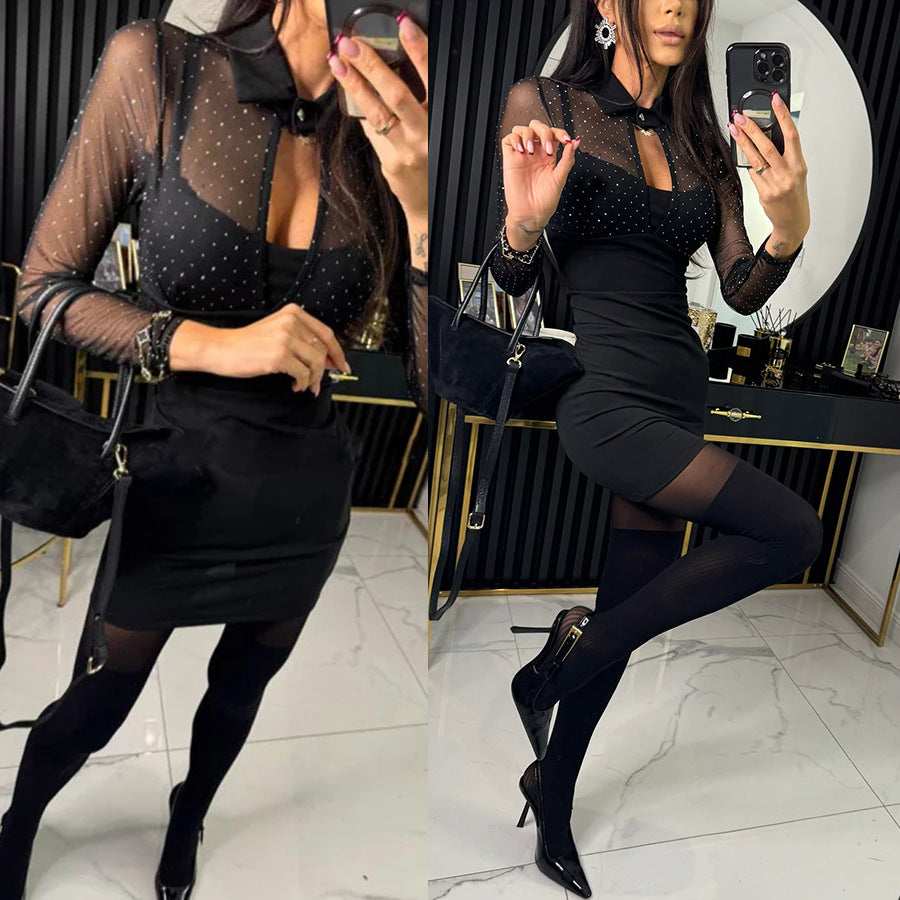 Women Fake Two-Piece Beaded Bodycon Dress 3