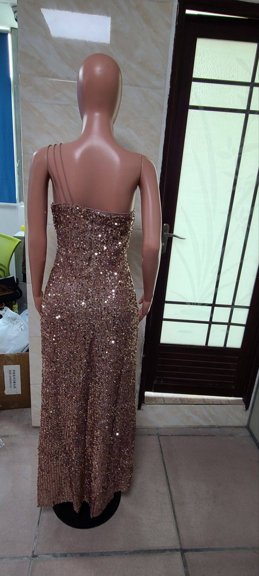 Women Summer Sexy Off Shoulder Slit Sequin Dress 25
