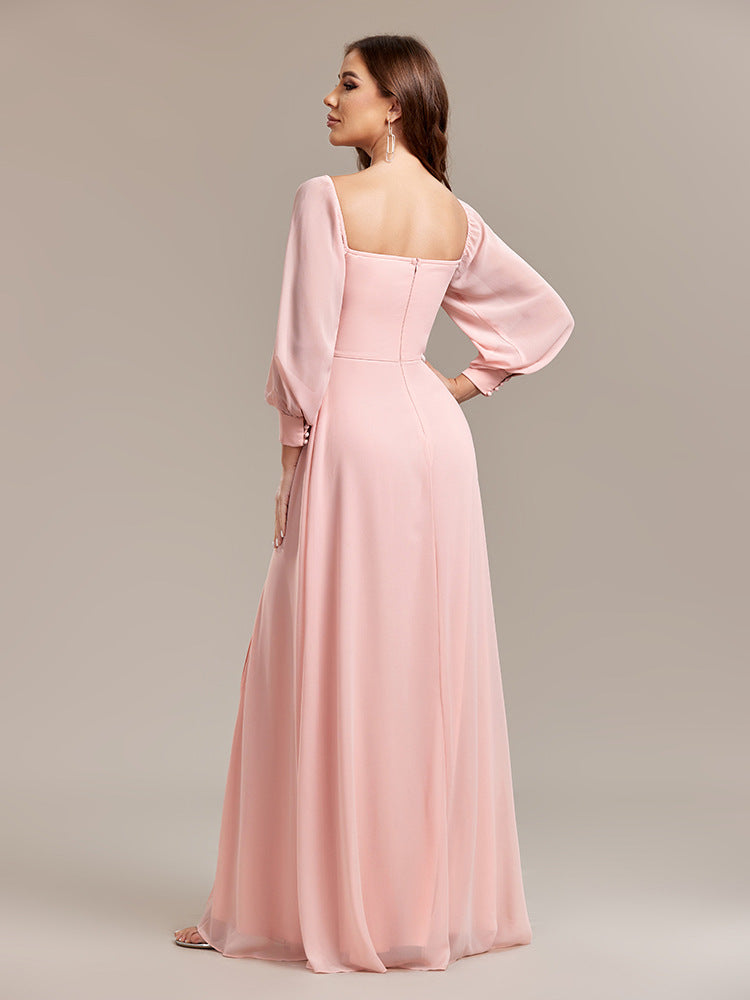 Women Elegant Strapless Long Sleeve Zip Slit Dress 3