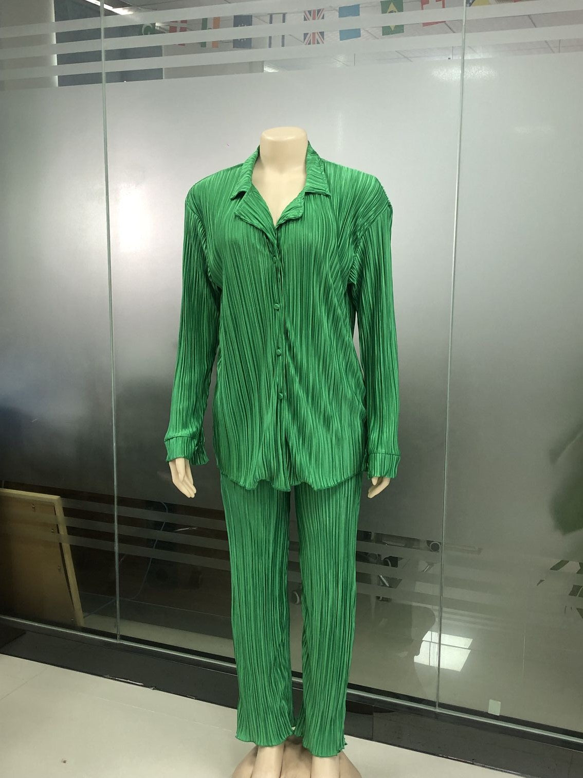 Spring/Summer Solid Color Drape Loose Silky Pleated Casual Two-piece Set 35