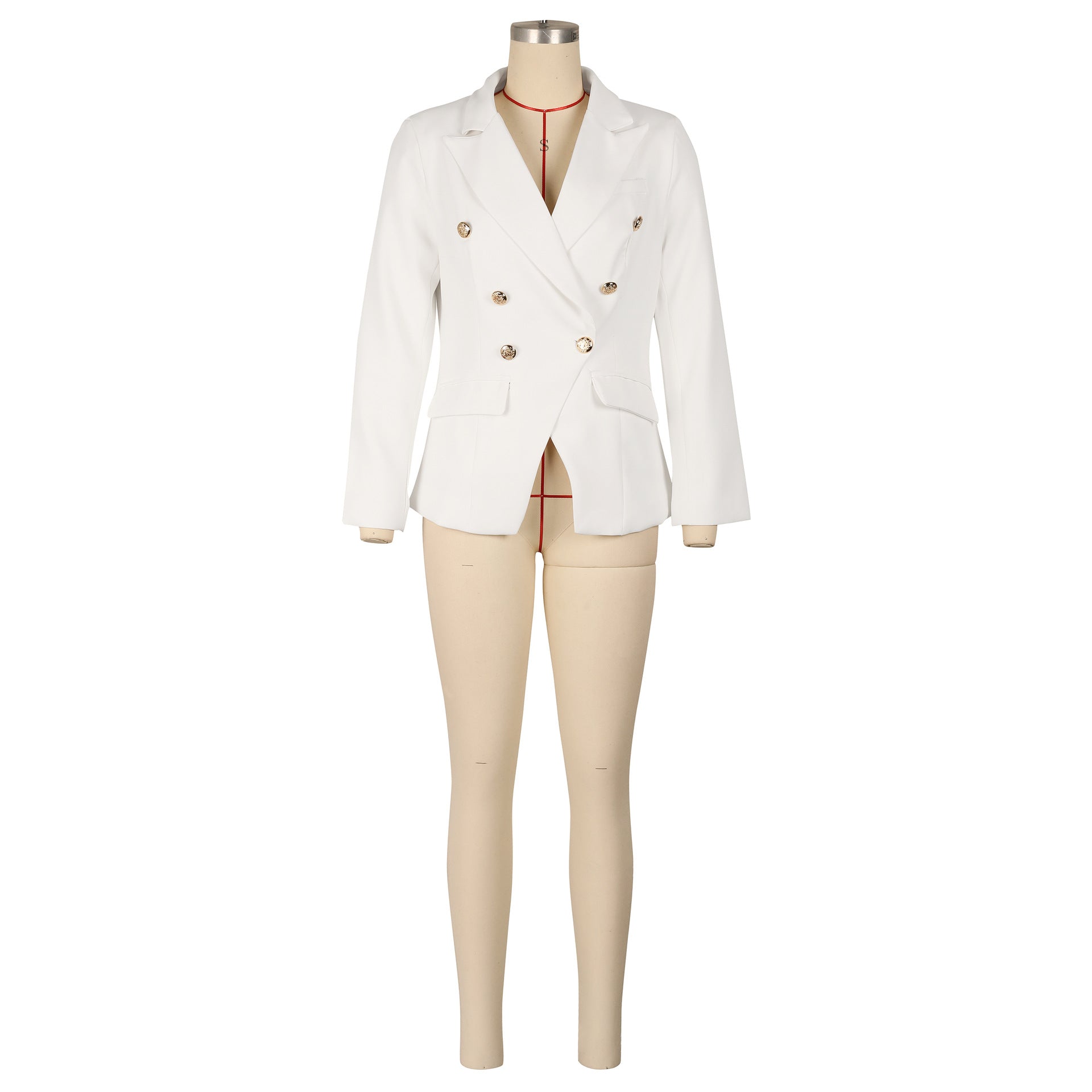 Women's Autumn Winter Solid Color Long Sleeve Pockets Blazer Jacket 17