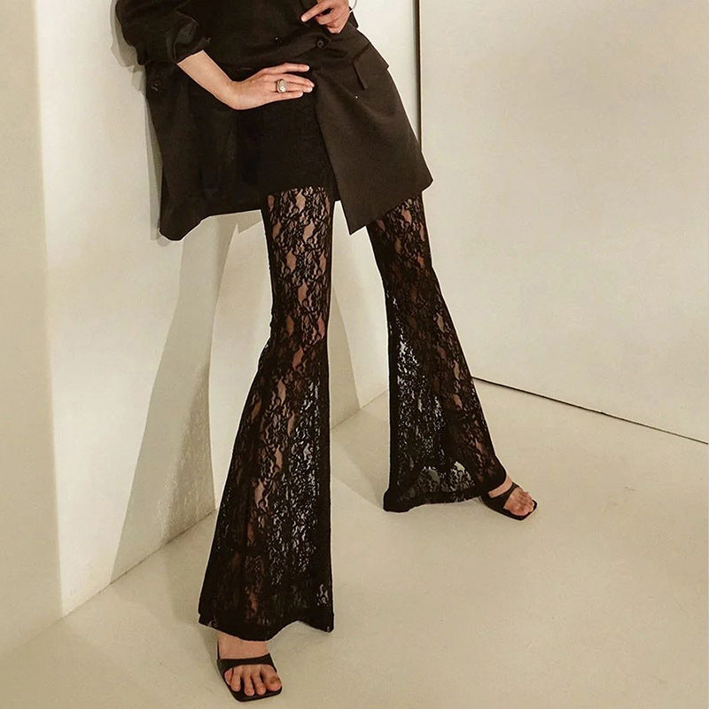 Women Sexy See-Through Lace Patchwork Trousers 13