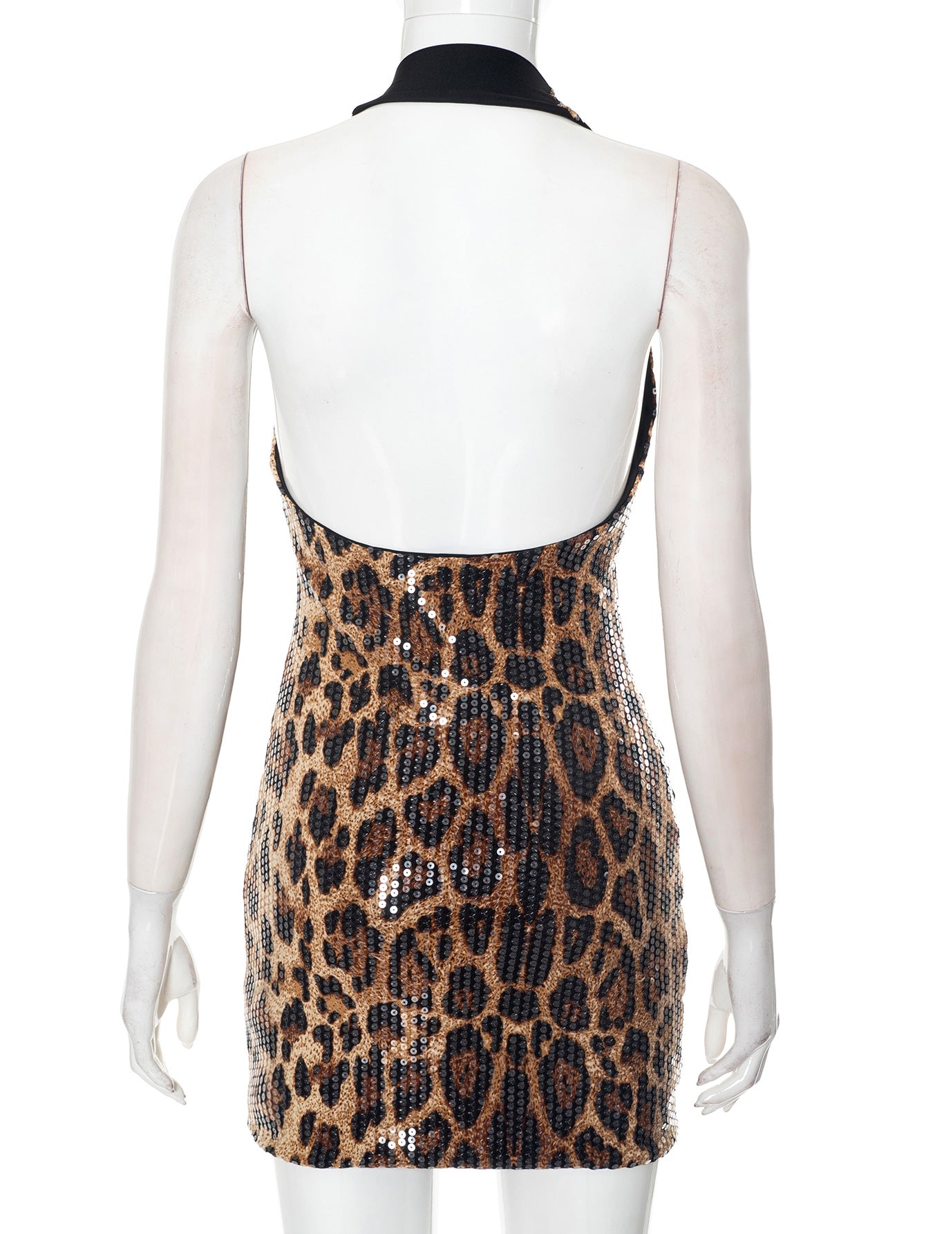 Women Spring Summer Sexy V Neck Leopard Print Backless Dress 13