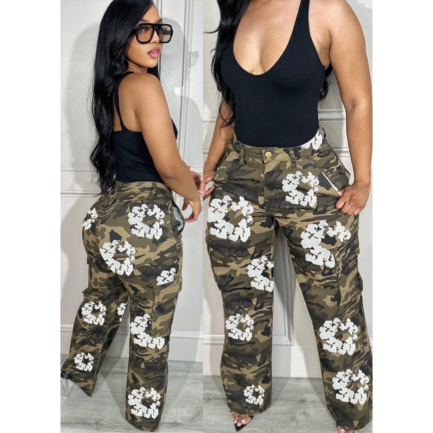 Women Casual Camo Printed Cargo Pants 3