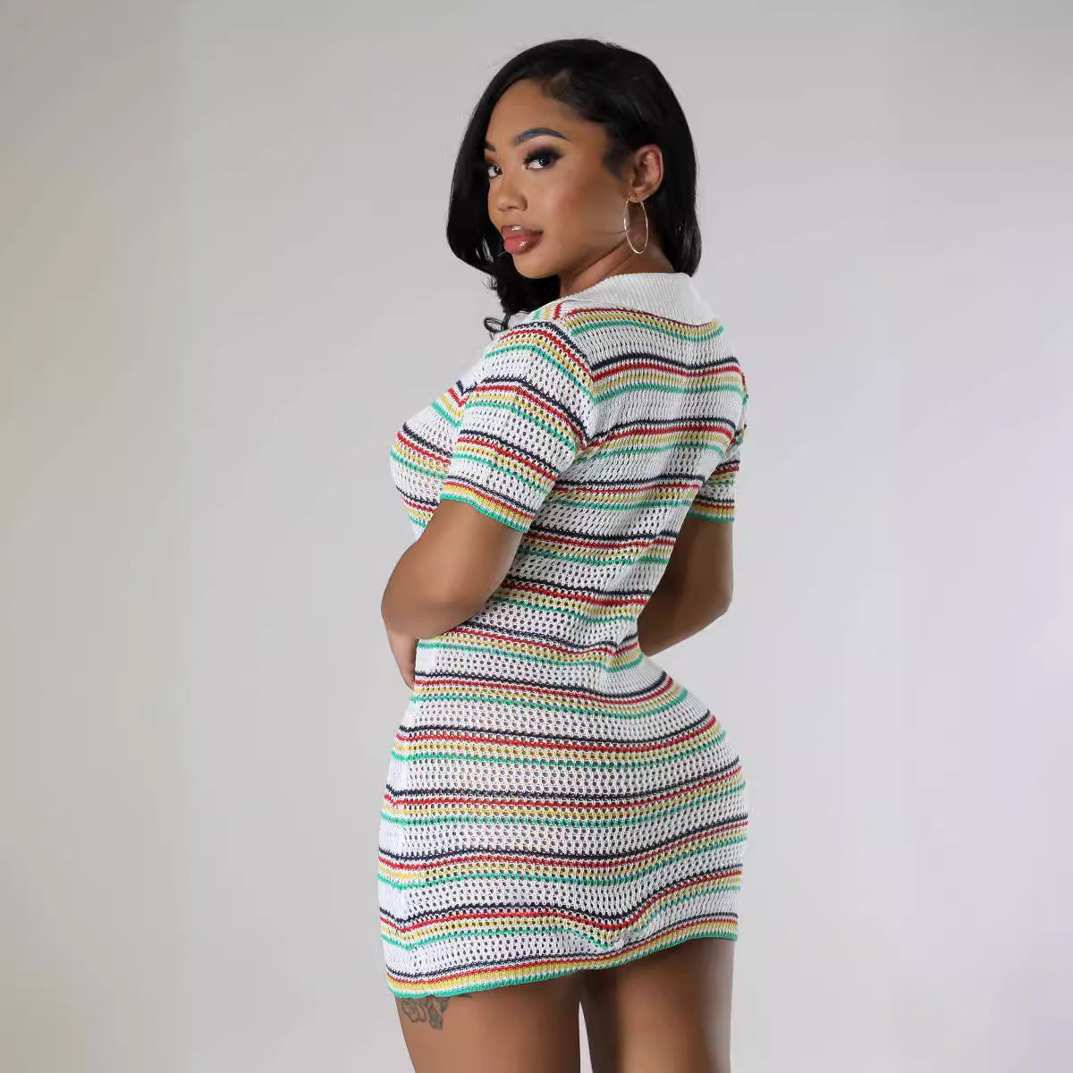 Women Round Neck Knitting Short Sleeve Dress 3