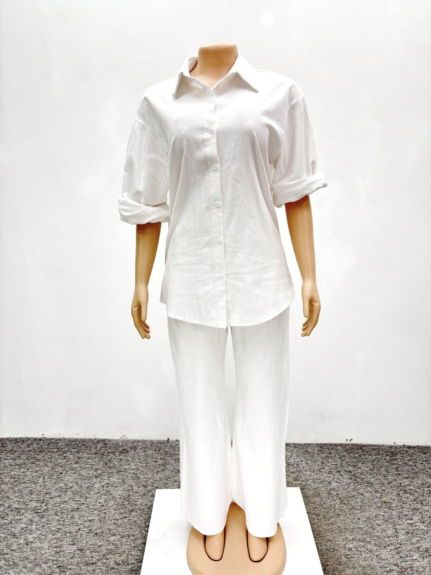 Women's Casual White Shirt Trousers Two-Piece Set 9
