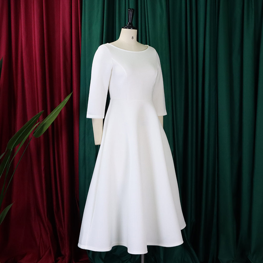 Women's Summer Solid Color Swing Dress Chic Evening Dress 31