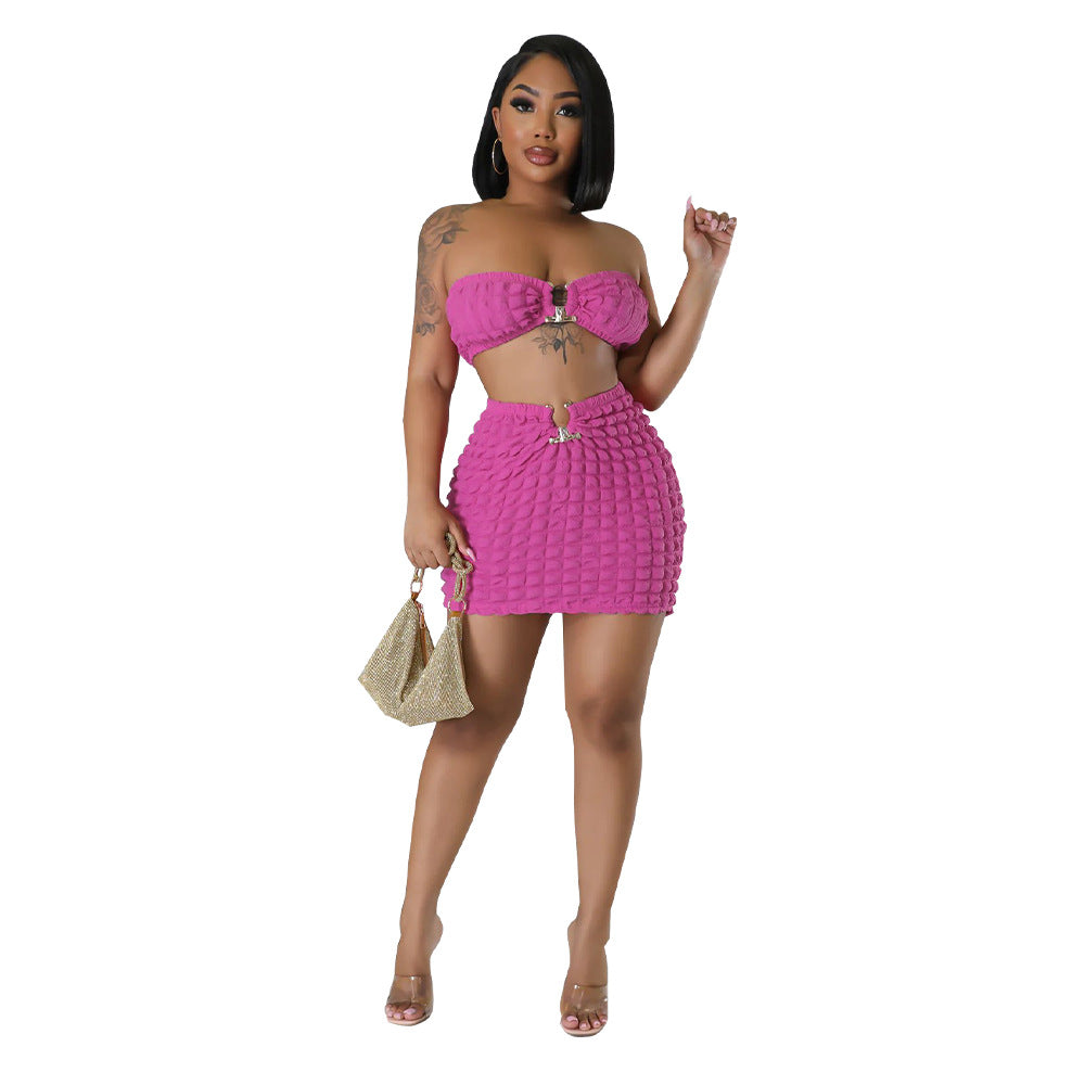 Women Sexy Bandeau Top and Skirt Two-Piece Set 11