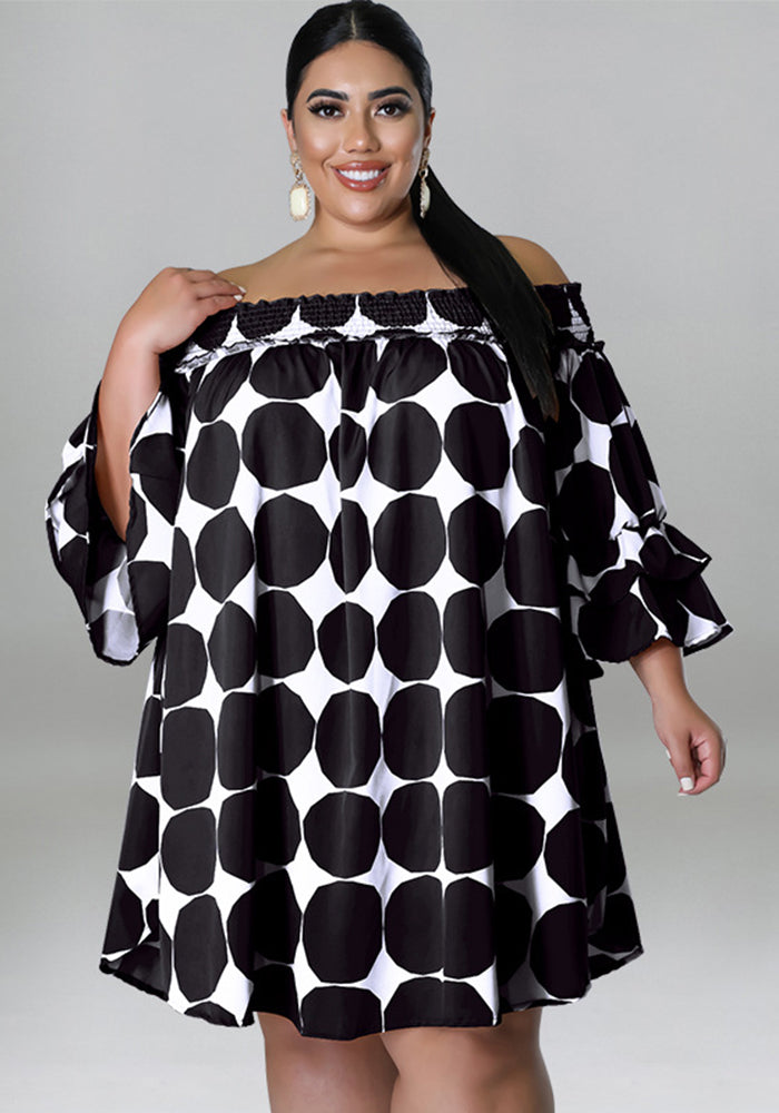Plus Size Women's Short Sleeve comfortable Off Shoulder Polka Dot Print Loose Casual Dress