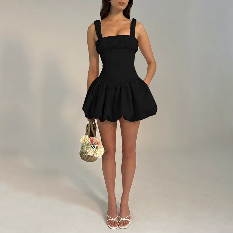 Women Casual Summer Backless Sexy Satin Bubble Skirt 5