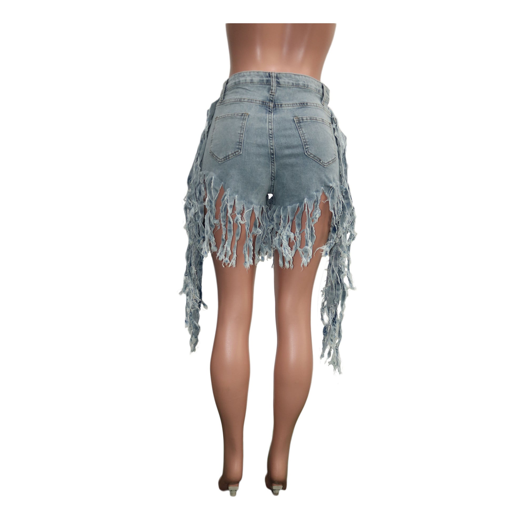 Women Ripped Tassel Denim Shorts 33
