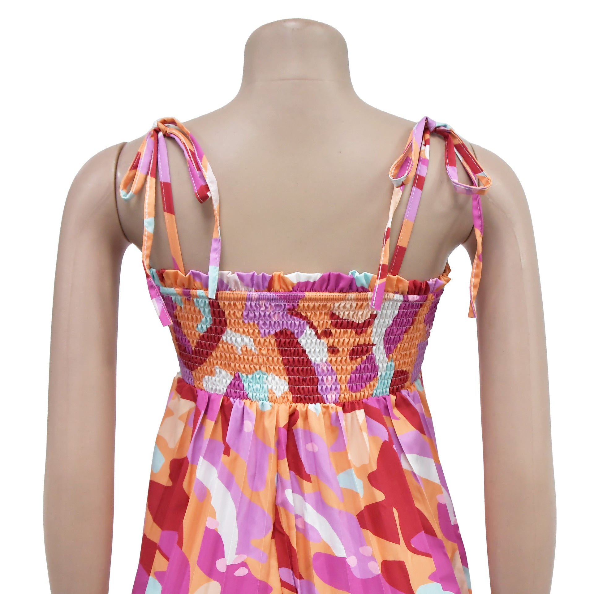 Women Sexy Printed Suspender Pleated Wide Leg Jumpsuit 20