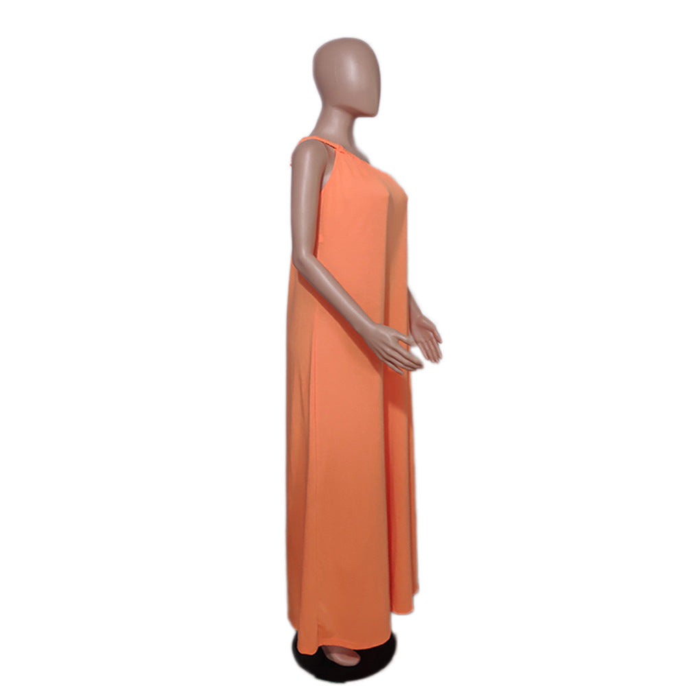 Women Solid Color Slash Shoulder Loose Jumpsuit 13