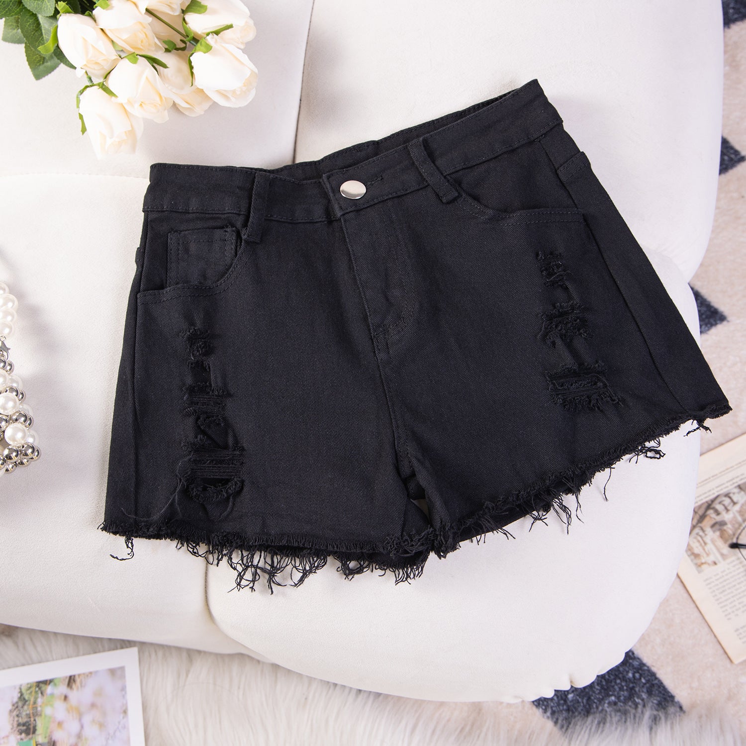 Sexy Casual High-Waist Plus Size Ripped Denim Shorts 29