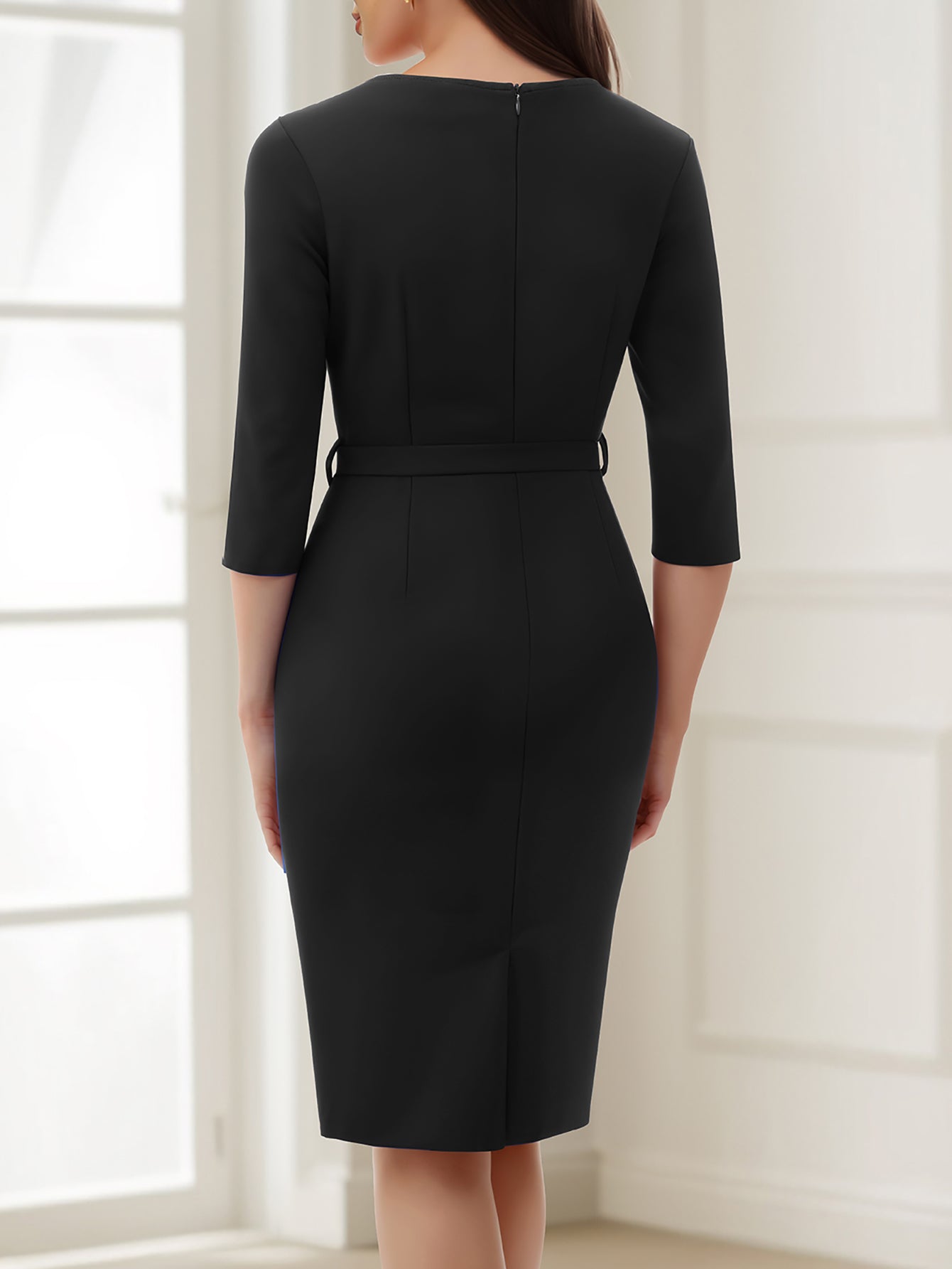 Black Career Dress with Belt Women's Chic Professional Workwear 3