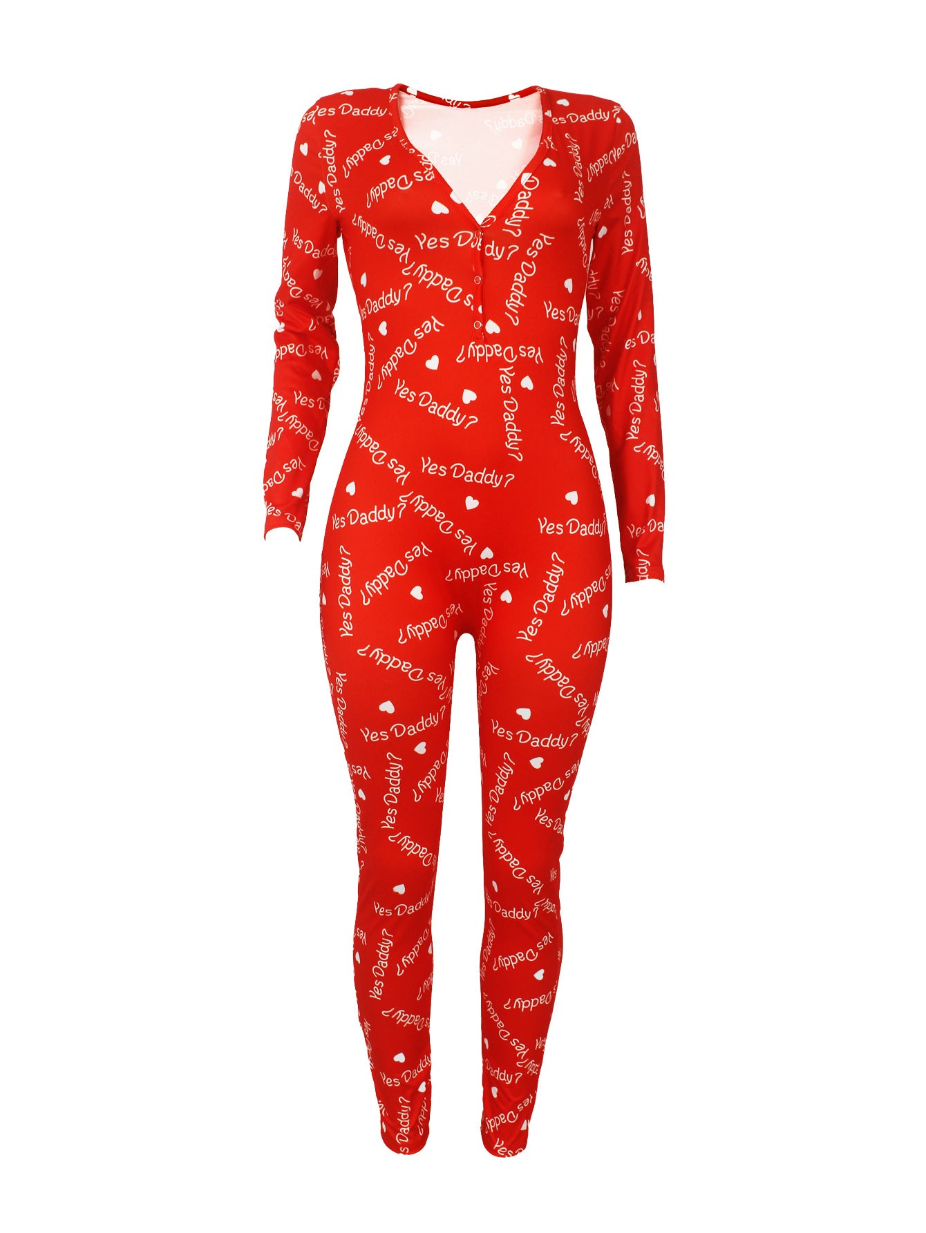 Women's Sexy Fashion Pattern Print Deep V-Neck Long Sleeve Tight Slim Jumpsuit 48