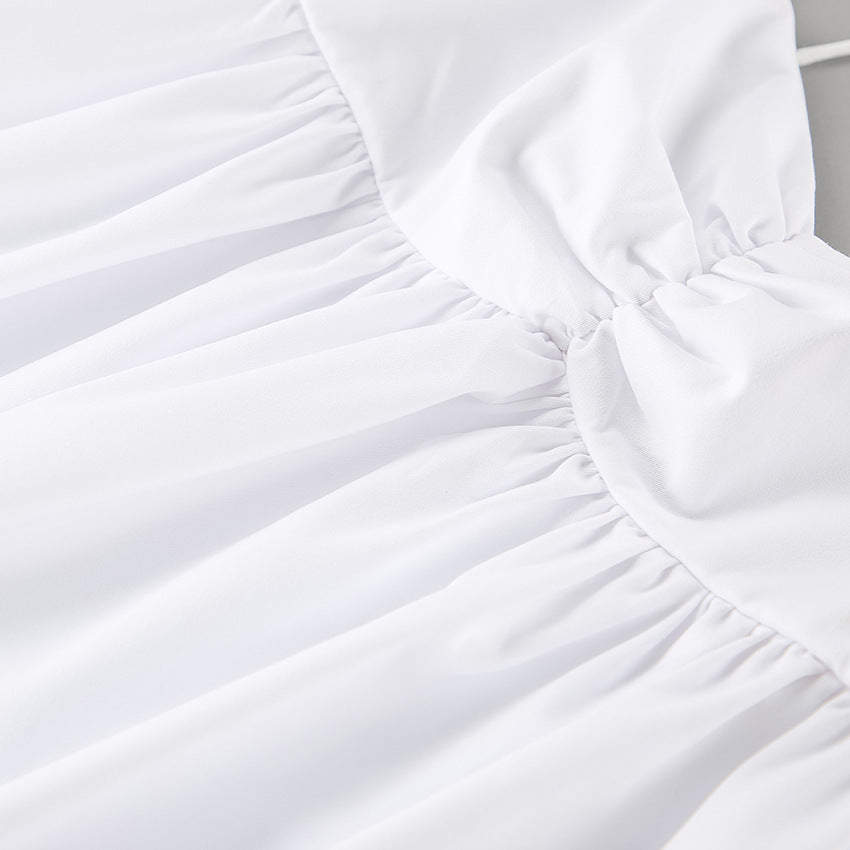 Women Spring and Summer Casual White Sexy Suspender V-Neck Dress 14