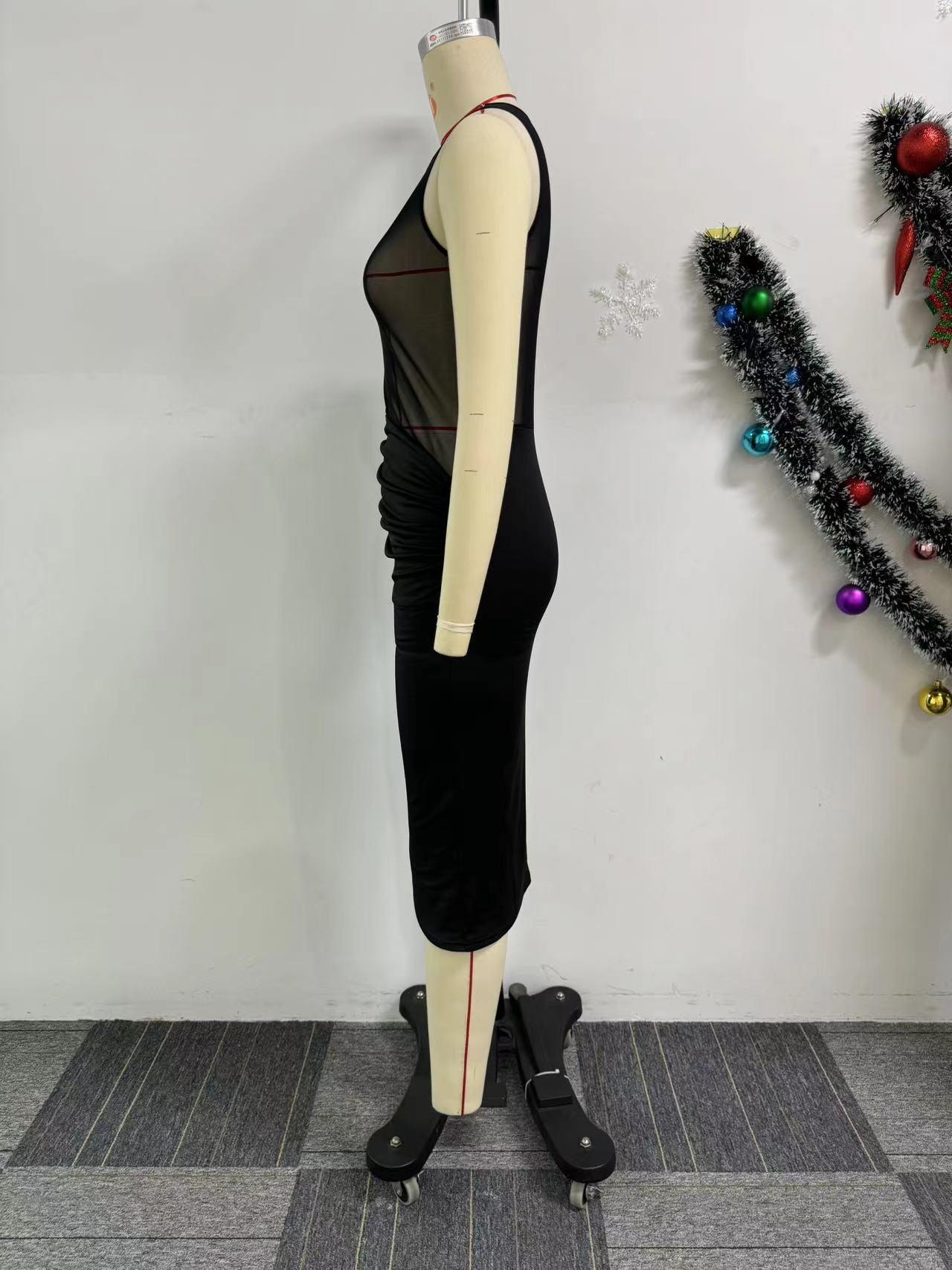 Women See-Through Patchwork Sleeveless Slit Dress 5