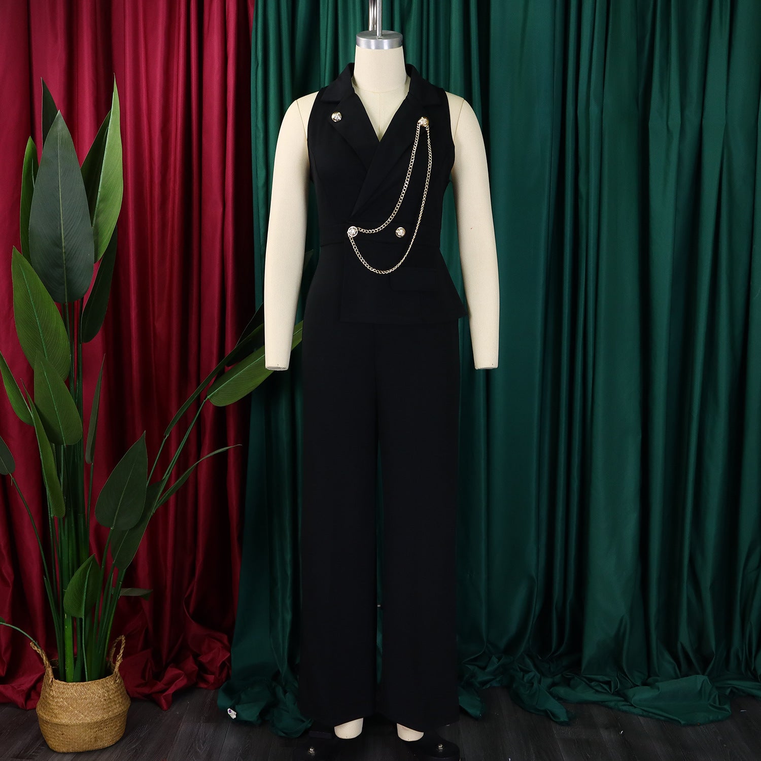 Women's Turndown Collar Sexy Fashion Chain Casual Wide Leg Africa Jumpsuit 23