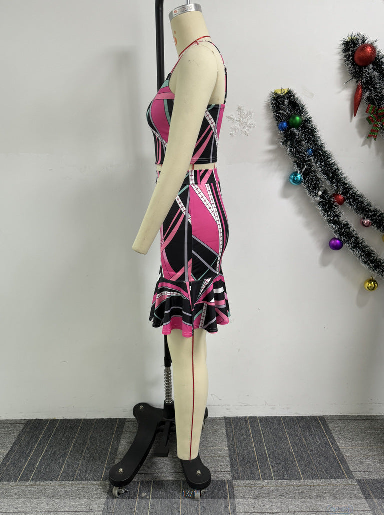 Women Suspender Print Top and Bodycon Skirt 2-piece Set 6