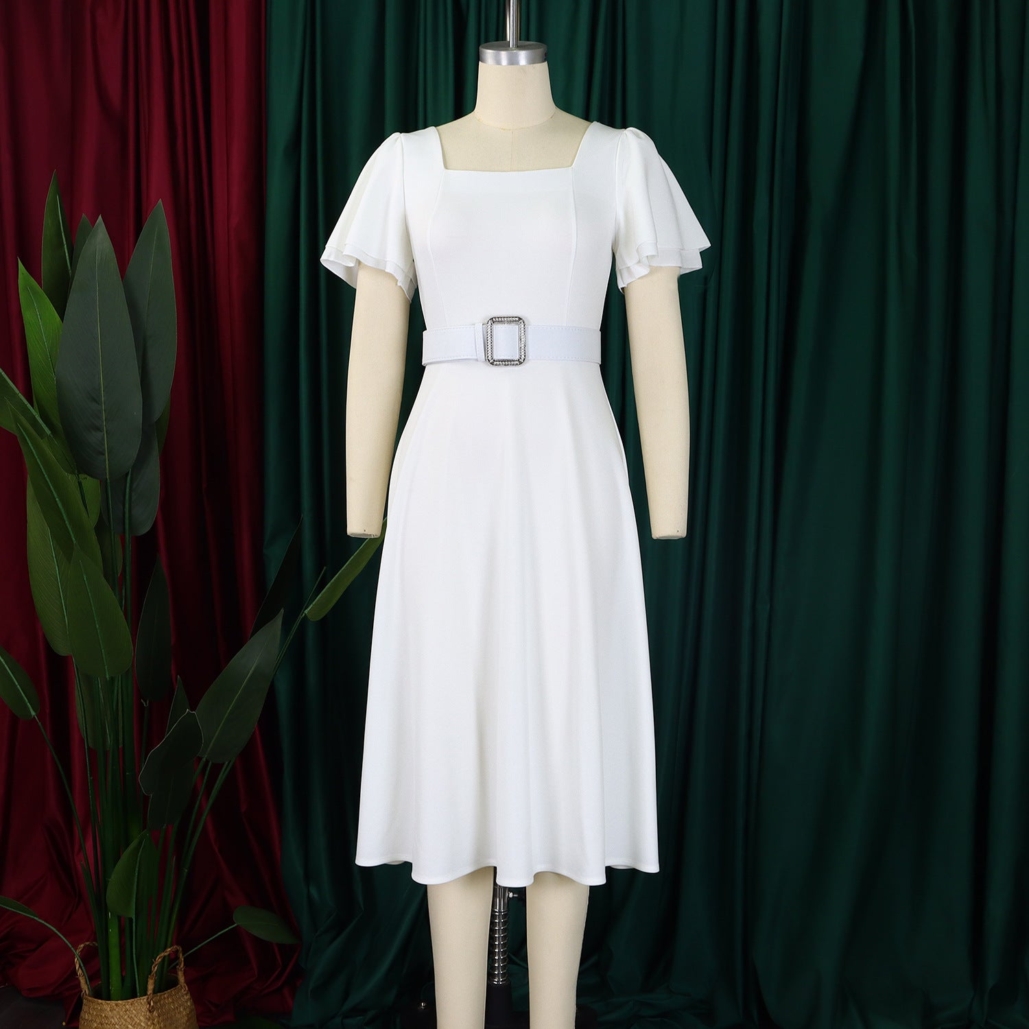 Bell Sleeve Square Neck High Waist Elegance Dress 19