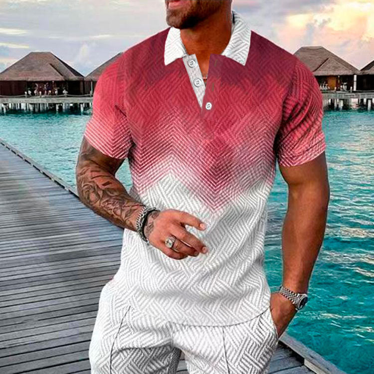Men's Summer Fashion Casual 3D Printed Polo Shirt Turndown Collar Casual Short Sleeve 11