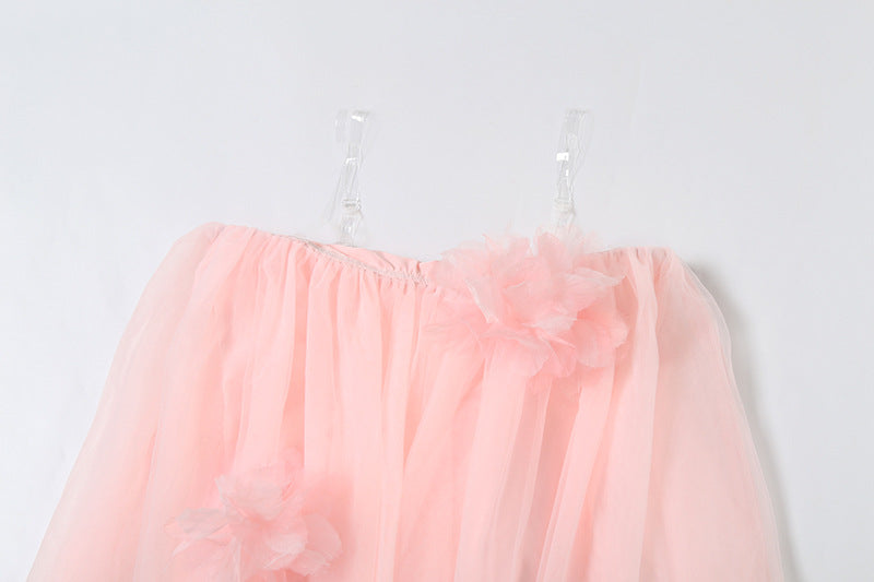 Summer Women's Mesh Puffy Dress Floral Strapless Dress 11