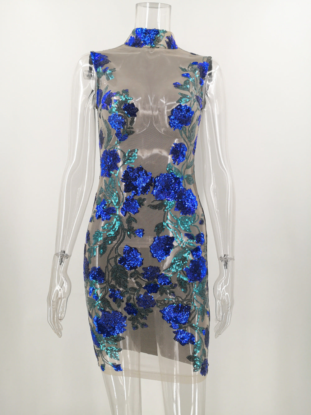 Sexy Floral Sequins See Through Club Dress 16
