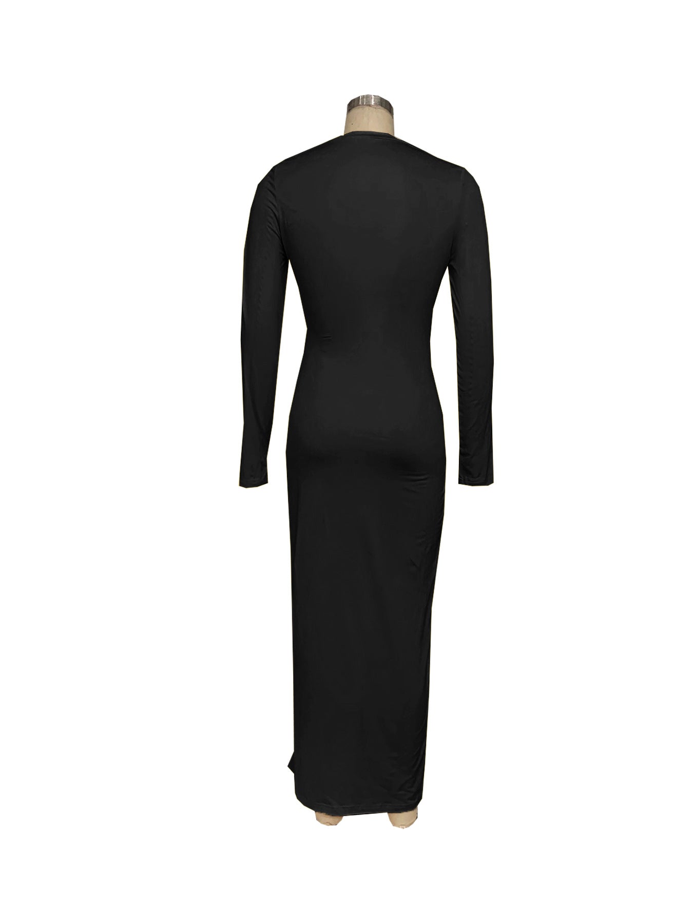 Women's Fashion Sexy Solid Color Round Neck Long Sleeve Slim Long Dress 19