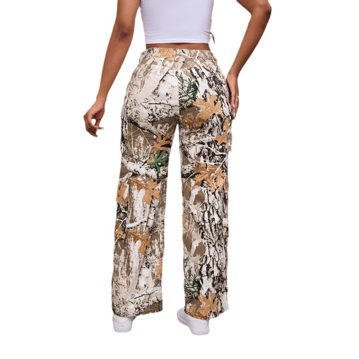 Women Fall Print Cargo Casual Denim Pants 5
