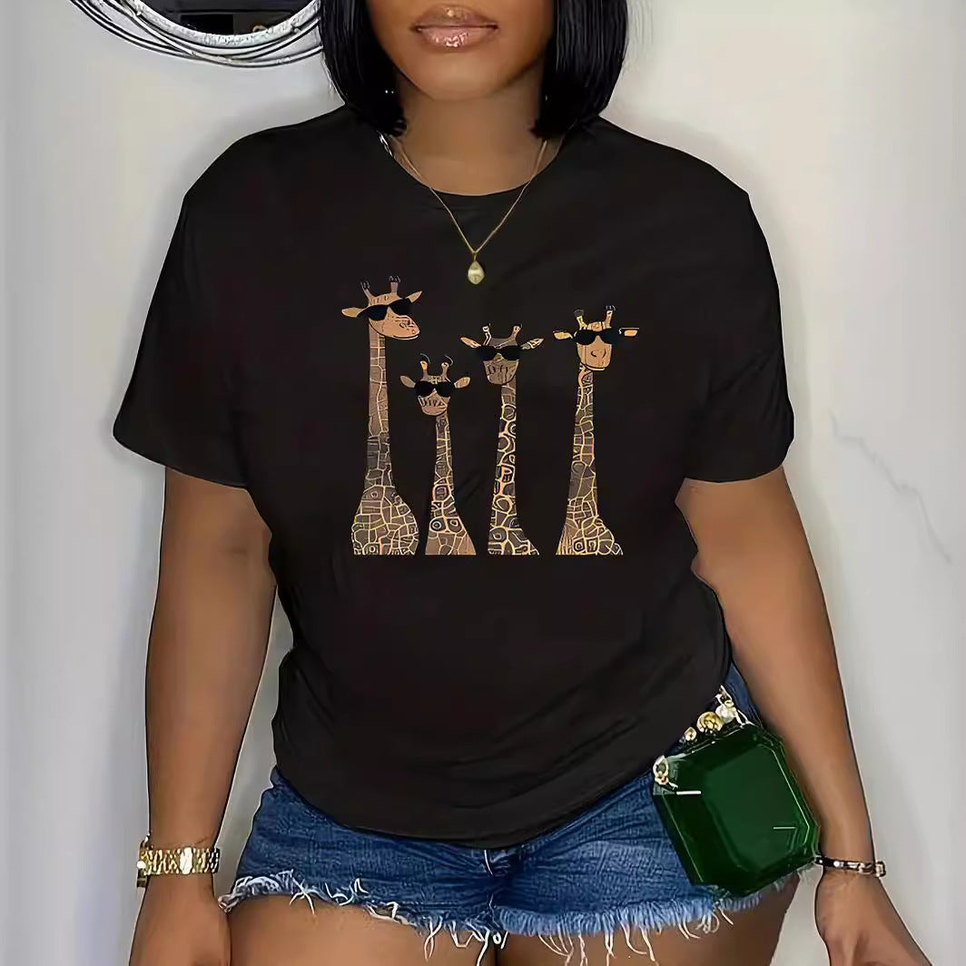 Plus Size Women's Fashion Style Trendy Printed Summer Short Sleeve T-Shirt